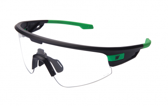 Worksafe Stryx, Satin Black Frame with Green Tips, Clear Hard-Coated Lens
